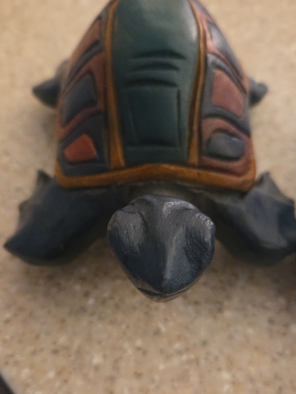 Hand Carved And Painted  Wooden Decorative Sea Turtle  - Green and Brown